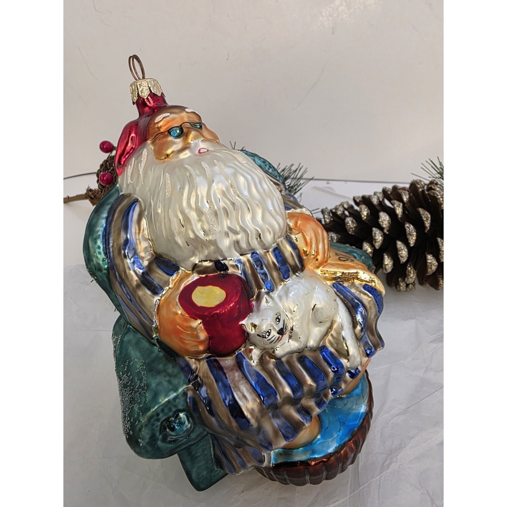 Christopher Radko Santa with SunGlasses 1996 Poland Christmas Ornament Kitty Cat